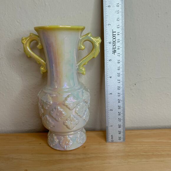 Vintage K’s Collection Iridescent Lusterware Ceramic Vase Double Handled Design - Picture 7 of 8